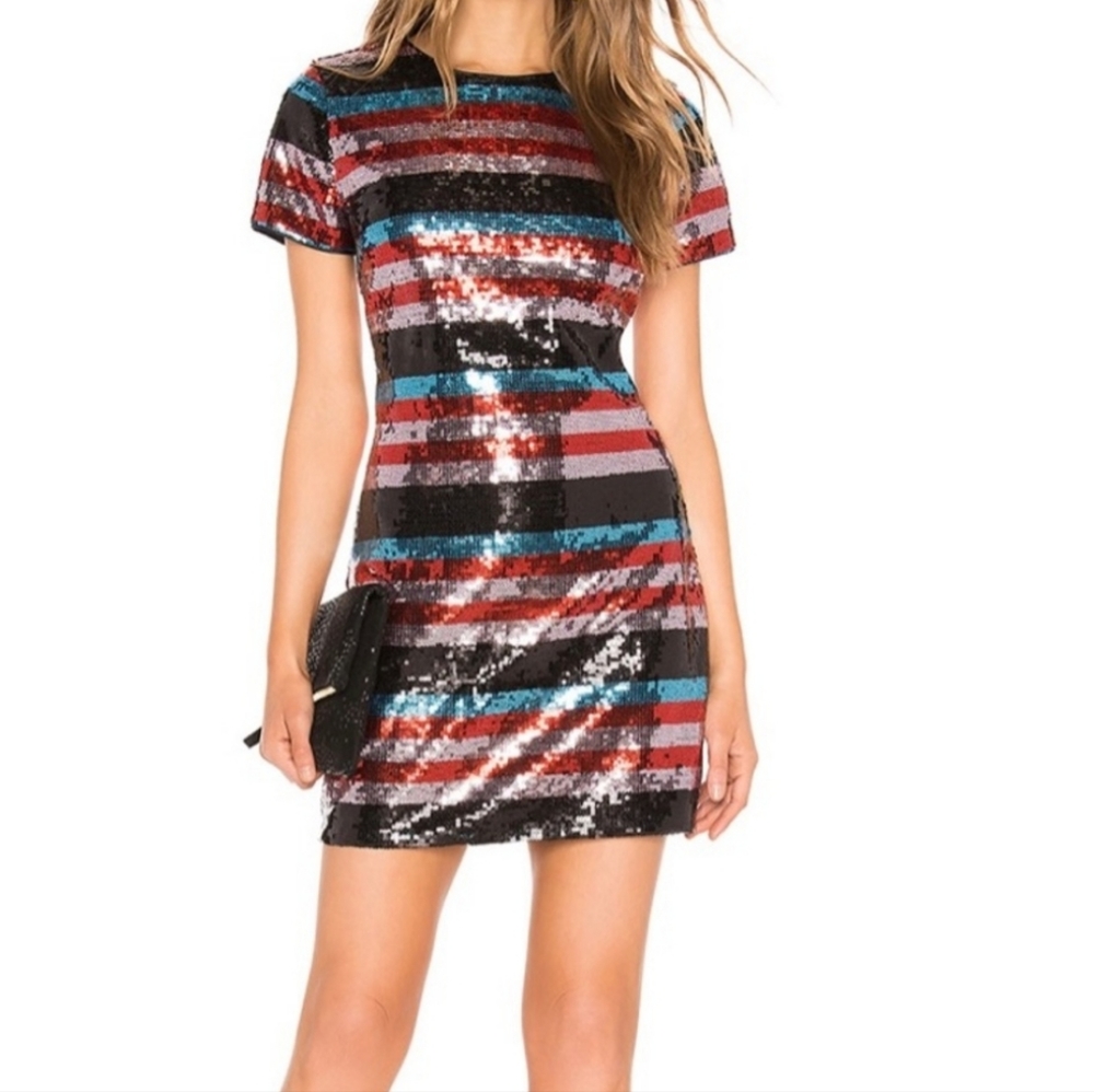 Lovers + Friends Sequined Striped Mini Dress